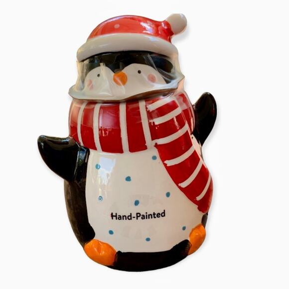 Hand Painted Penguin Christmas Candy Jar - Picture 4 of 5